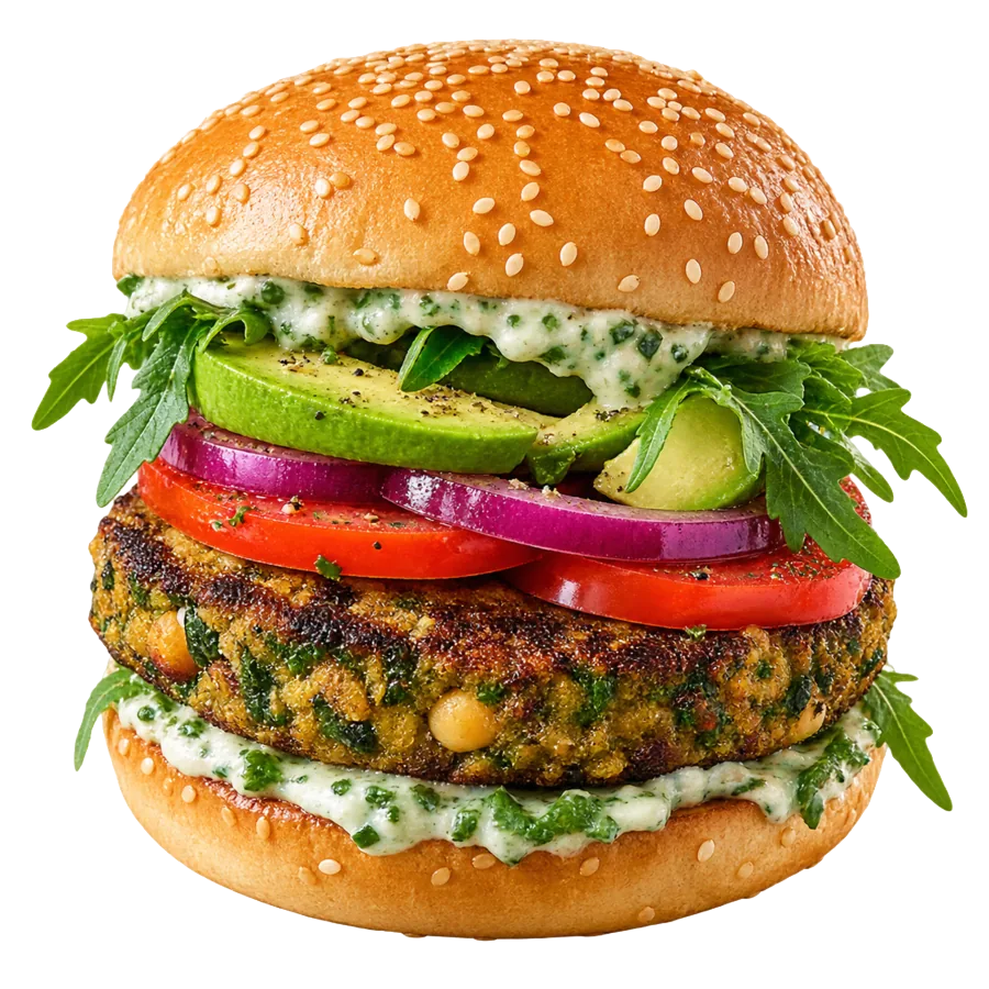 Vegetarischer Burger mit Kichererbsenbratling und Avocado