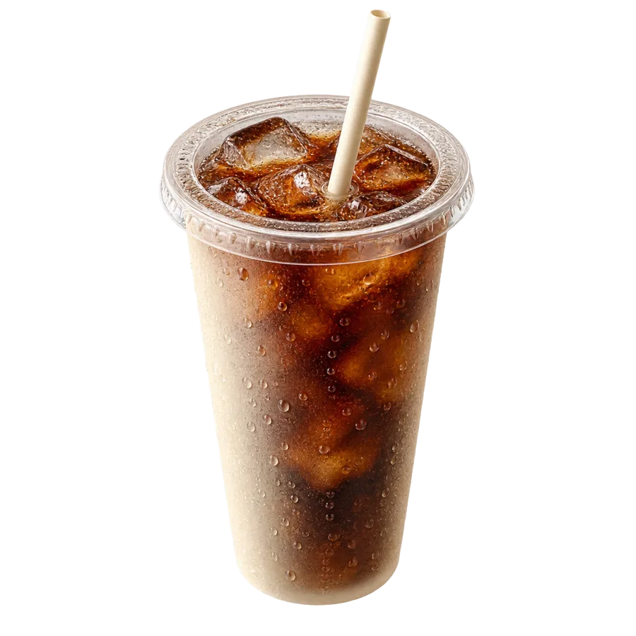 Becher Cola mit Deckel und Trinkhalm