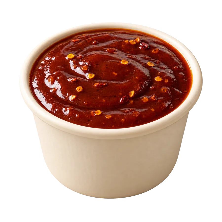 Becher mit dunkelroter Chipotle-Sauce