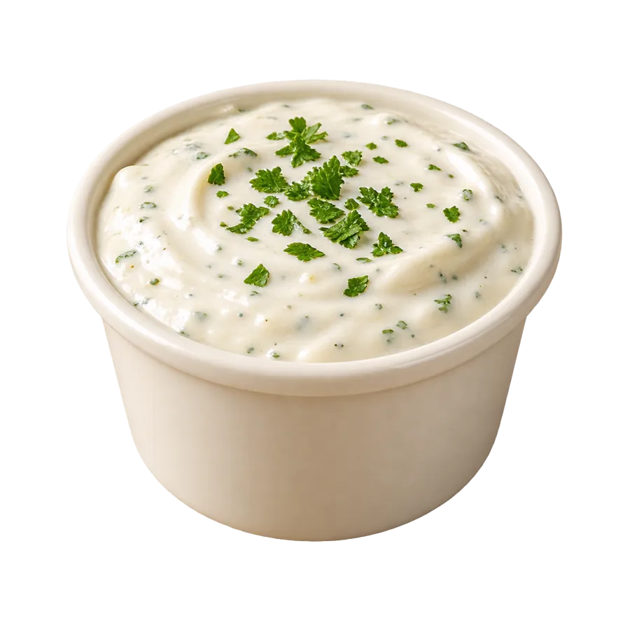 Becher mit weißer Knoblauchsauce